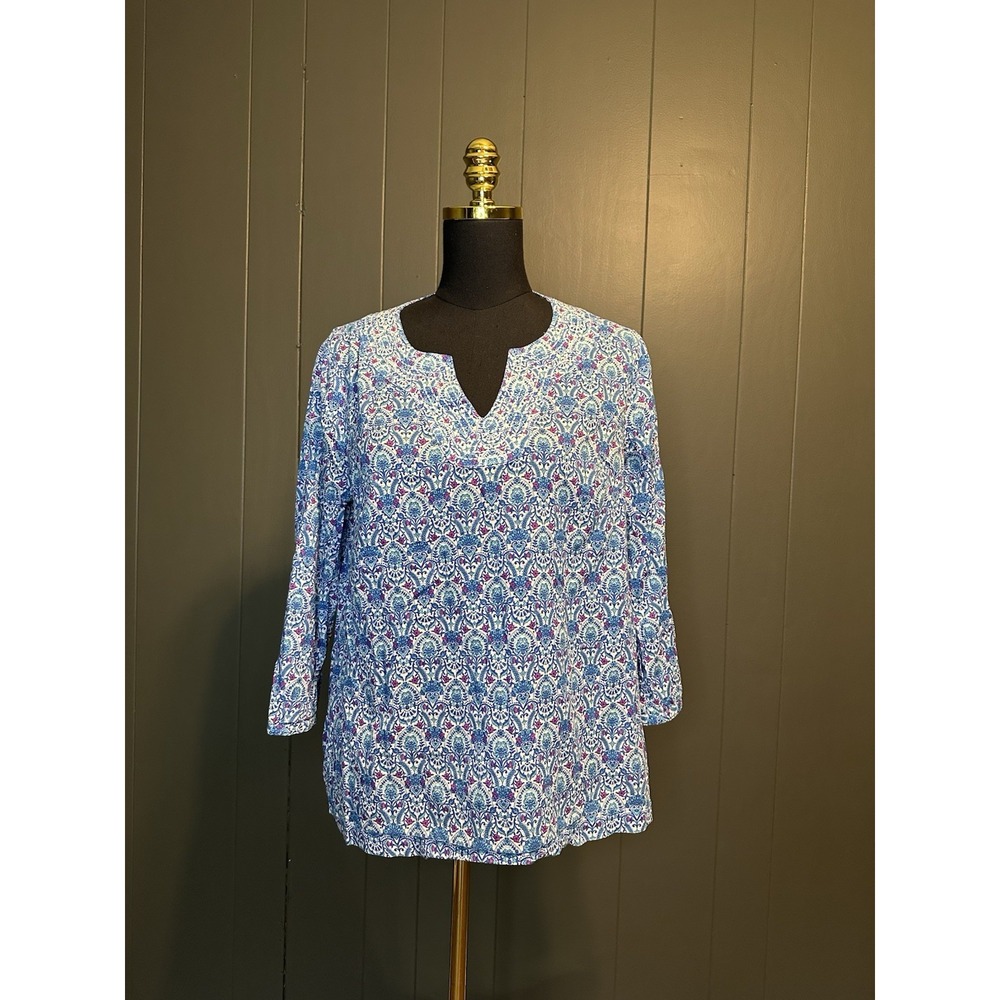 Talbot's Women's Pullover Shirt Top Lightweight Blue Pink Floral Print M Medium